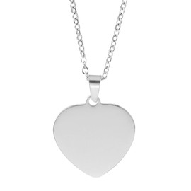 sourcing map Stainless Steel Heart Pendant Necklace for Men and Women, Stamping Blank Engravable Charm Pendant Necklace Jewelry Gifts for Birthday Valentine's Day(0.98", Silver)