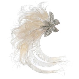 Fascinator Peacock Feather Hair Clips Flapper Headband Art Deco 20's Accessories for Women White