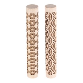 sourcing map 2pcs Wood Clay Roller 4" Water Wave Flower Pattern Rolling Pins Pottery Tools Wood Grain Texture Rollers for Clay Baking Dough Playdough DIY