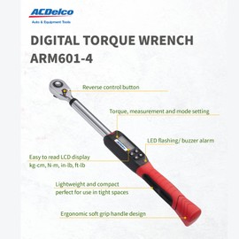 ACDelco ARM601-4 1/2” (14.8 to 147.5 ft-lbs.) Heavy Duty Digital Torque Wrench with Buzzer and LED Flash Notification – ISO 6789 Standards with Certificate of Calibration