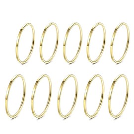 Pretty thin gold plain simple band midi stacking knuckle rings small 14mm or 16mm set of 10 rings (10x Large)