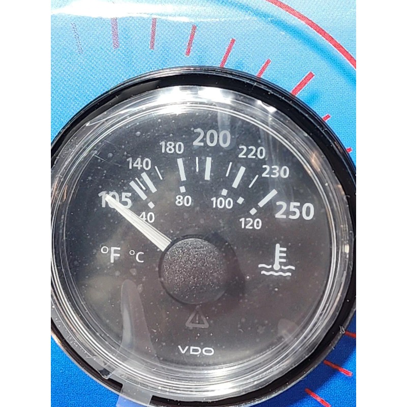 VDO 2-1/16 in. ViewLine Onyx 250F/120C Water Temperature Gauge 12/24V
