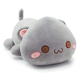 NatureMan Cute Kitten Plush Toy Stuffed Animal Pet Kitty Soft Anime Cat Plush Pillow，Plush cat Doll Pillow Toys Children's (Gray)