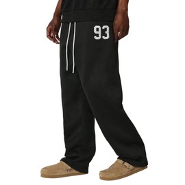 ZAFUL Men's Baggy Casual Pants Letter Graphic Sweapants Drawstring Lounge Straight Leg Track Pants with Pockets(1-Black, XL)