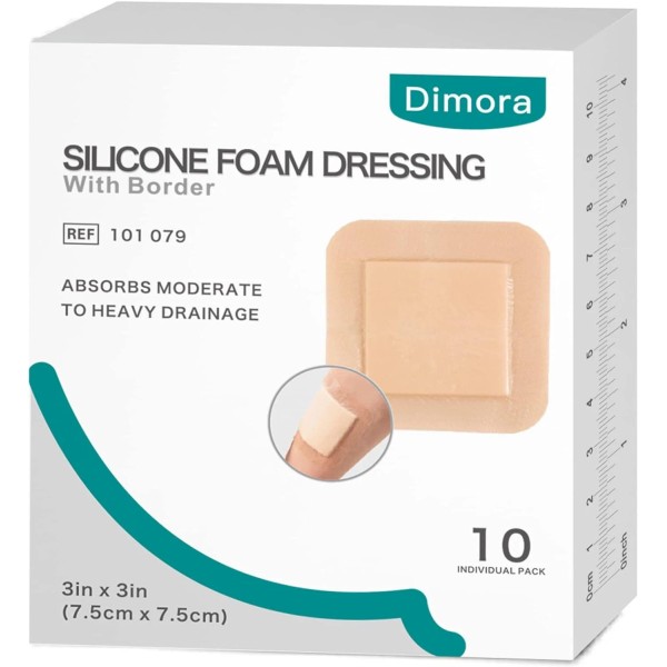 No Brand Dimora Silicone Foam Dressing with Border Adhesive 3"x3"