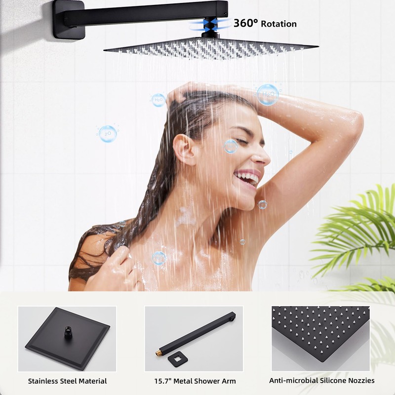 LCEVCGK Shower Faucet Set, Matte Black Rainfall Shower System Complete