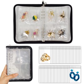 LingLingo Earring Organizer Case Travel Jewelry Organizer Transparent Jewelry Storage Book for Necklace Bracelet Ring Holder with Small Clear Zippered Pouch