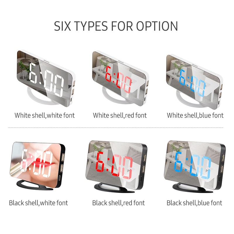 LED Mirror Clock Mini Digital Alarm Clock Table Clock with