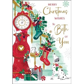 Both of You Christmas Card - Dalmatian Dog and Festive Staircase - Contemporary Artistic Design - Special Finishes and Illustrated Insert Leaf - Made in the UK