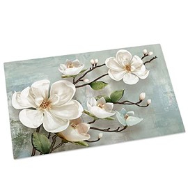 Indoor Doormats Absorbent Bath Rugs Non-Slip Rubber Backing Front Door Mat Spring White Blossom Magnolia Flowers Entrance Floor Mats Vintage Oil Painting Art Carpet for Bedroom Bathroom16 x24