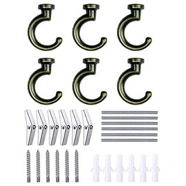 6 Sets Large Swag Ceiling Hooks Heavy Duty Swag Hook with Hardware for Hanging Plants Ceiling Installation Cavity Wall Fixing (Antique Brass)