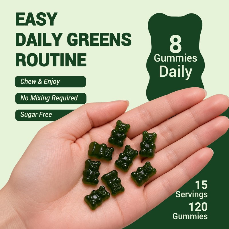 Greens Gummies, Green Supplements with Multivitamins & Minerals | Sugar