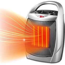 R.W.FLAME Small Space Heater for Indoor Use, Electric Ceramic Space Heater, Portable Heaters Fan for Office and Bedroom with Adjustable Thermostat ETL Listed,1500W - Color: White-Carrying Handle