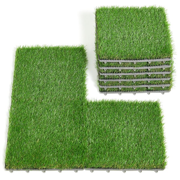 wiiiw 9 Pack Artificial Grass Tiles Interlocking Fake Grass 12×12