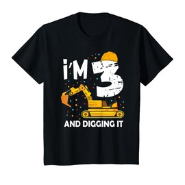 Kids Construction Truck 3rd Birthday I'm 3 and Digging it T-Shirt