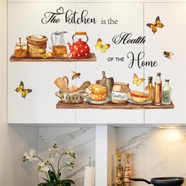Bowl Kitchenware Utensil Shelf Wall Stickers, sacinora The Kitchen is the Heart of Home Butterfly Bee Wall Decal Removable Vinyl Peel and Stick for Kitchen Dining Restaurant Baking Room Bar Home Decor