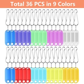 Bigqin Etiquetas de Identificación de Llaves, 36 Piezas Clasificación Anillo Almacenamiento Llaves, Llavero DIY para Mochila Del Animal Doméstico Del Hotel Oficina Casa, 9 Colores Transparentes