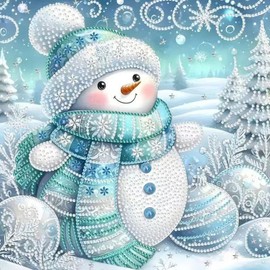 Christmas Snowman Diamond Painting Adults and Children, 5D Diamond Painting Pictures, DIY Arts Craft for Home Decoration, Christmas Gifts, Gifts for Friends, Family, 30 x 30 cm (Blue Green)