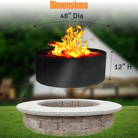 Simond Store Portable Fire Pit Ring Liner, 48 Inch Diameter 12 Inch Height - No Bottom 2mm Thick Heavy Duty Steel Round Fire Pit Insert for Outdoor Garden Patio Camping Bonfire Black