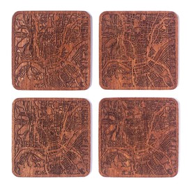 Cincinnati, OH Map Coaster, Set of 4, Sapele Wooden Coaster with city map, Multiple city optional, Handmade