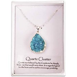 Britsh Fossils Aura Quartz Pendant - Beautiful, Sparkling Genuine Gemstone Crystal Necklace (Blue)