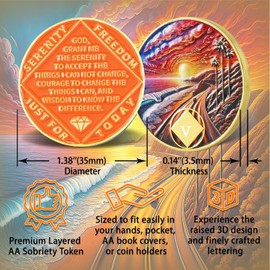 Leafence Sunset Beach Sobriety Coin Commemorative Coin Recovery Addiction NA AA Chips and Medallions with Inspirational Quote Narcotics Alcoholics Anonymous Gifts (Sunset Beach Road, 5 Years)