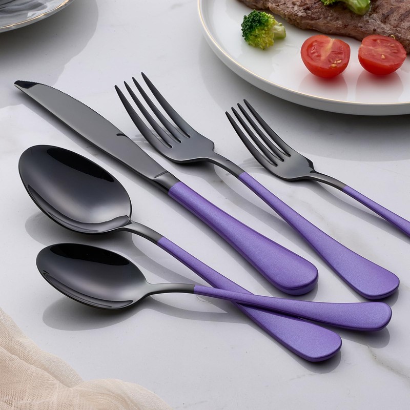 Onlycooker 20-Piece Black Silverware Set 18/0 Stainless Steel Flatware Purple