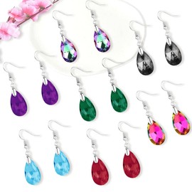 Crystal Earrings Set, 10 Pairs Women's Rainbow Zircon Earrings, Colourful Crystal Drop Earrings, Rainbow Water Drop Earrings for Women, Jewellery for Birthday, Holiday Gifts