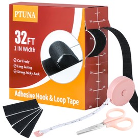 32Ft *1 Inch Hook and Loop Tape with Adhesive Back, Heavy Duty Double Sided Adhesive Strips, Strong Sticky Strips Roll for Home/Office/School/Car, Black