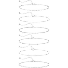 TEWIKY Waterproof Ankle 6PCS Bracelets Thiny Herringbone Box Paperclip Figaro Cuban Link Anklet Set Dainty Jewelry for Women Cute Summer Beach Jewelry For Mother's Day Gift:_6pcs set-B-SL