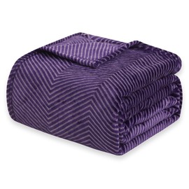 KORBLISS Fleece Queen Blanket for Couch and Bed, 90x90 Inches Soft Cozy 3D Decorative Jacquard Flannel Blankets, Lightweight Fuzzy Warm Throws for Sofa, All Seasons,Purple- Wave