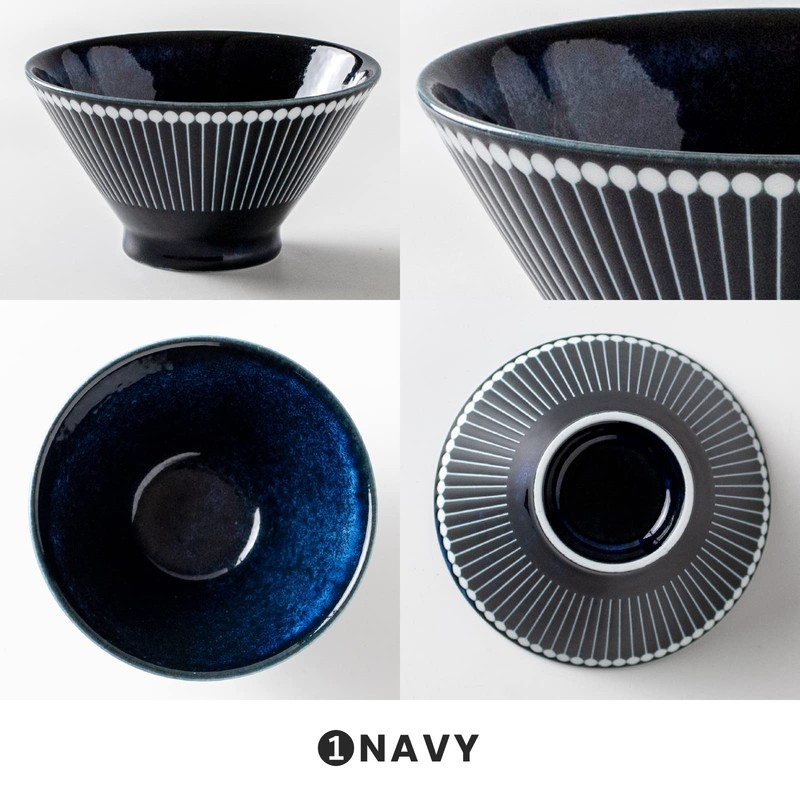 Minoru Pottery Mino Ware Albee 125 Rice Bowl, Navy, Set