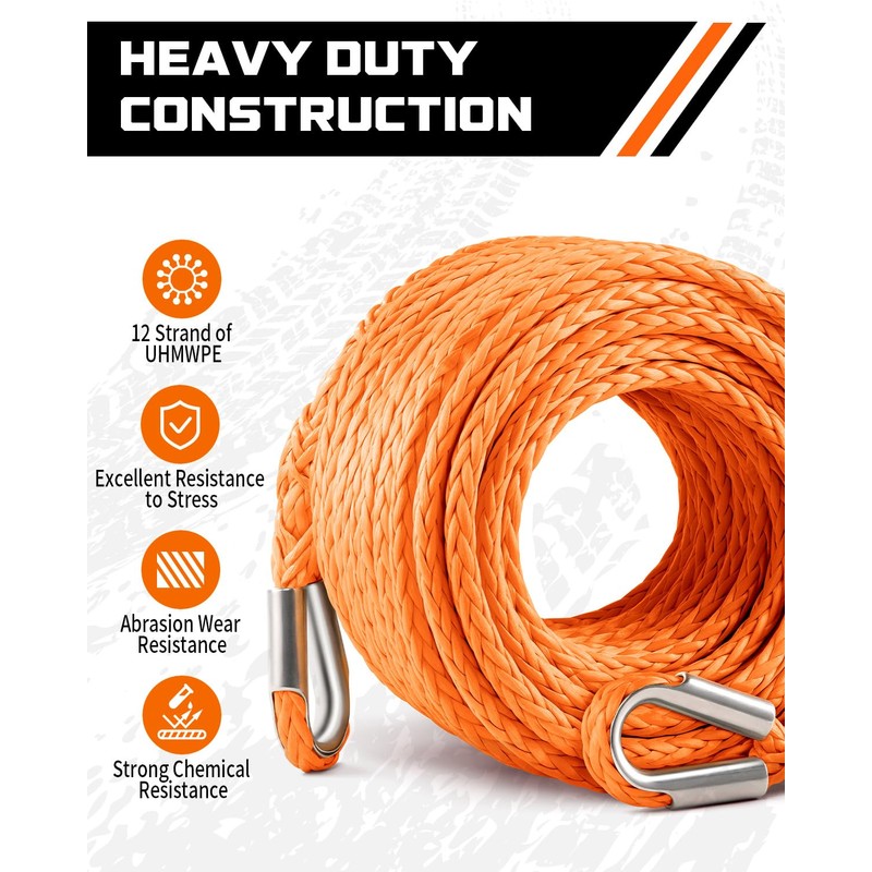 DAYDOOR Winch Rope Extension, 1/4'' x 50ft Synthetic Winch Extension