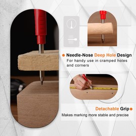 HAUTMEC Solid Carpenter Pencil with 6 Refills, Long Nose Deep Hole Mechanical Pencil Marker with Sharpener for Woodworking Architect Construction (Black, Yellow, Red) HT0293