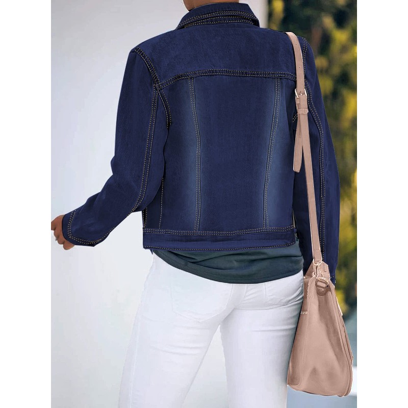 luvamia Women's Basic Button Down Stretch Fitted Long Sleeves Denim