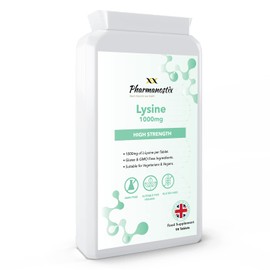 L-Lysine Tablets 1000mg 90 Tablets - High Strength Essential Amino Acid, Vegan, Non-GMO, Gluten Free Supplement, 3 Months Supply, UK Manufactured to GMP Standards by Pharmanostix