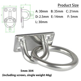 IUSOT Heavy Duty Pad Eye Plate - Stainless Steel Ceiling Hooks with Security Screws, Square Fixing Buckle with Round Ring 35mm x 35mm, for Wall, Ceiling, and Marine Use, Pack of 2