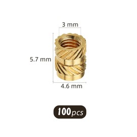 iplusmile Knurled Nut, M3 Threaded Inserts M3 Thread Copper Knurled Nuts Heat Set Insert for Printing 3D Printer and More Projects (100pcs, 3x4.6x5.7mm)