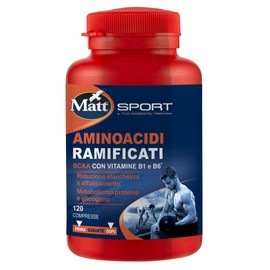 Matt Sport, Integratore Alimentare Aminoacidi Ramificati, BCAA con Vitamine B1 e B6, Contribuisce a Ridurre Stanchezza e Affaticamento, Ideale per il Metabolismo di Proteine e Glicogeno, 120 Compresse
