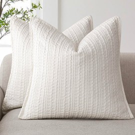 Foindtower Set of 2 Decorative Cotton Waffle Weave Throw Pillow Covers Euro Shams Cushion Covers Accent European Pillowcase for Bed Couch Sofa Bedroom Living Room Home Decor 26×26 Inch Cream White