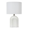 Creative Co-Op Carved Arch Stoneware Table Lamp with Linen Drum