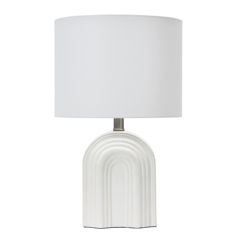 Creative Co-Op Carved Arch Stoneware Table Lamp with Linen Drum