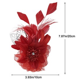Song Qing Women's Red Fascinator Feather Tea Party Hat Hair Clip Pin Brooch Corsage Bridal Hairband Derby Hat Cocktail Wedding