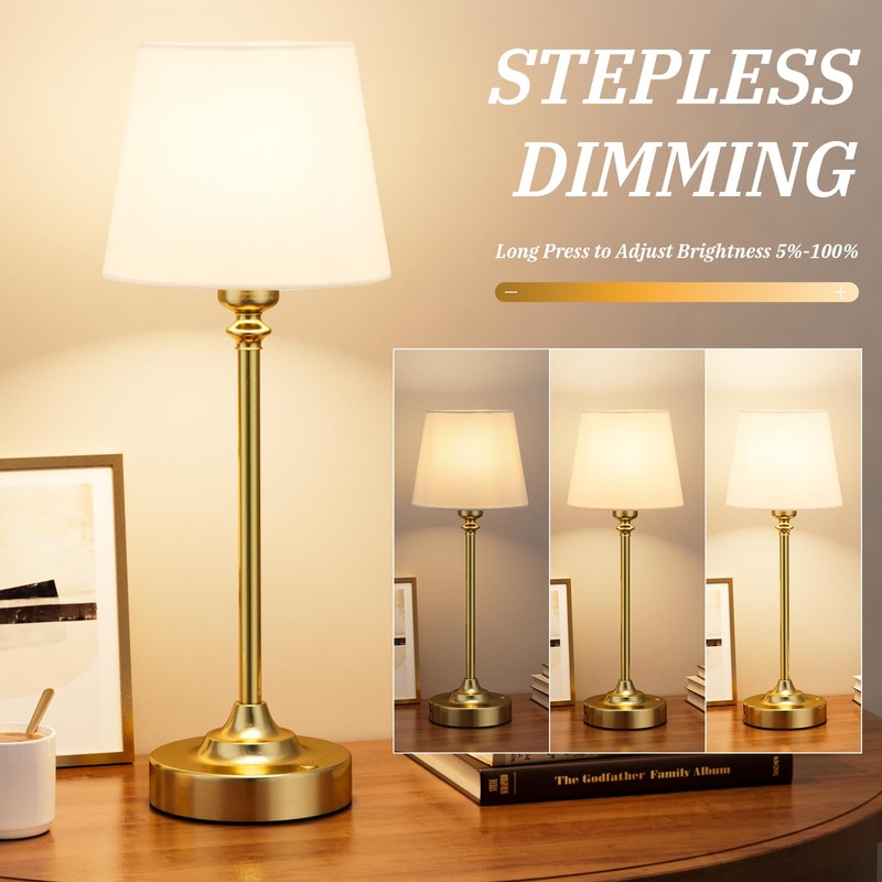 Kakanuo Cordless Table Lamps Rechargeable Set - 2 Pack Gold