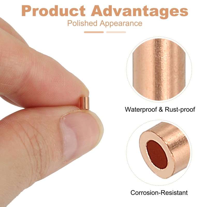 sourcing map 1/16"(1mm) Wire Rope Stop Sleeve, Copper Crimping Loops