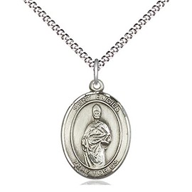 CatholicStore St. Eligius Medal in Fine Pewter, 3/4" Tall on a 18" Light Rhodium Clasp Chain