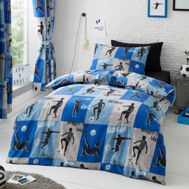 Happy Linen Company Boys Girls Kids Freestyle Football Tricks Blue Single Reversible Duvet Cover Bedding Set