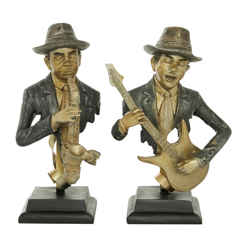 Deco 79 Polystone Musician Decorative Sculpture Home Decor Statues, Set