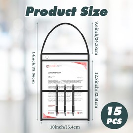 15 Pack Job Ticket Holder Work Order Plastic Sleeves with Hanging Strap Shop Ticket Holders 9 x 12 Dry Erase Pockets Reusable Repair Order Sleeves, Both Sides Clear