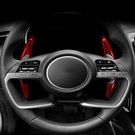 Cnaurda Real Carbon Fiber Steering Wheel Paddle Shifter Extension,Steering Wheel Shift Paddle Extended Shifter Trim Cover Compatible with Hyundai Tucson 2022 2023 2024 Interior Car Accessories (Red)